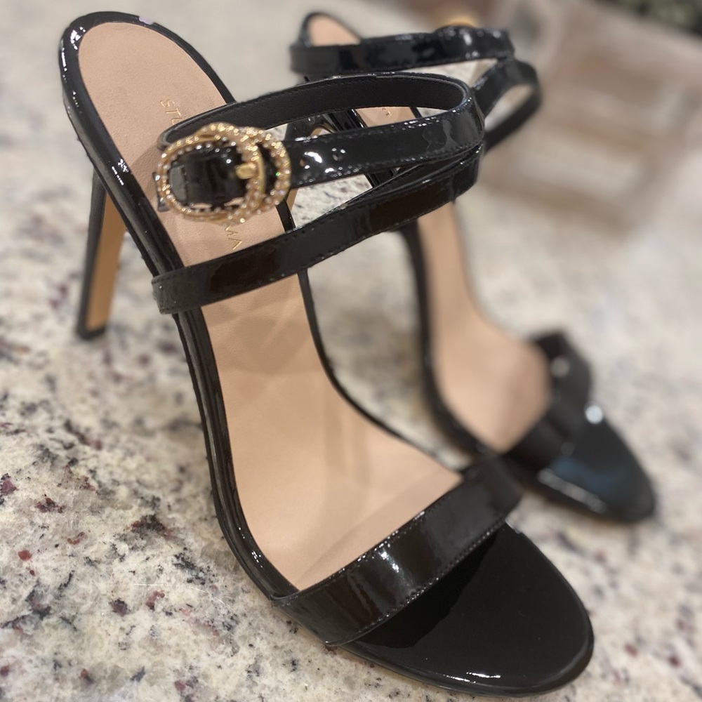 New Black Patent High Heels with Gold Buckle